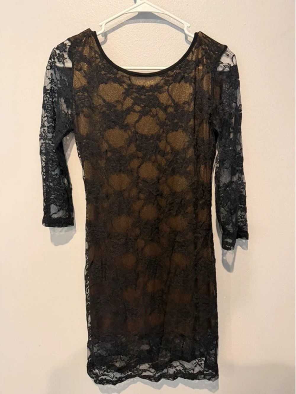 Cheryl Creations Dress Large Black Lace Bronze Open Back Made USA